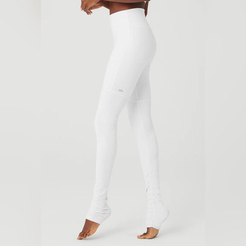 Alo Yoga High Waisted Alosoft Goddess Legging Cream Ruched Stretch Size X